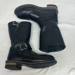 Men's Black Leather Buckle Boots